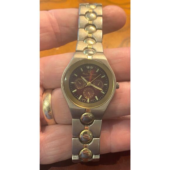 Women's Two Tone Charles Raymond 28mm Watch, Red Face, Water Resistant - Picture 1 of 3